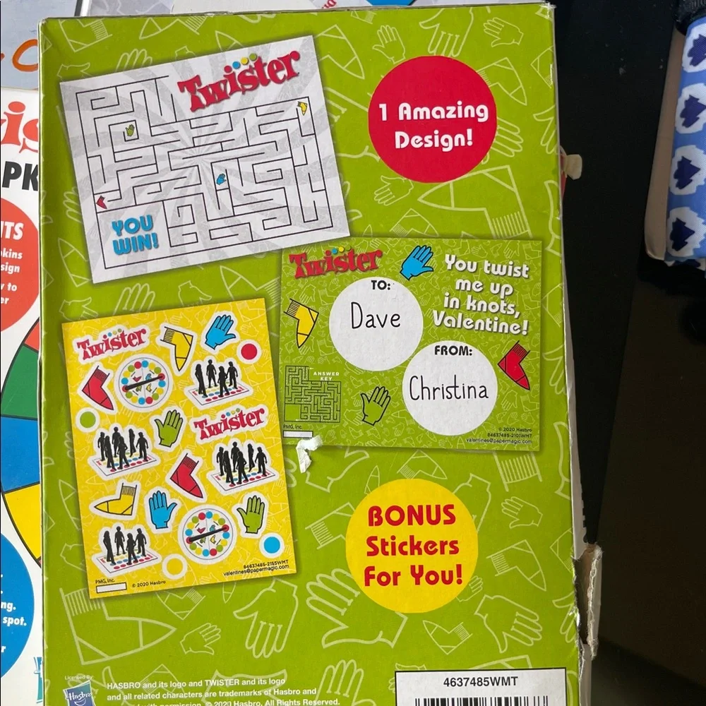 Hasbro Twister Maze Valentines with Bonus Stickers Party and Napkins